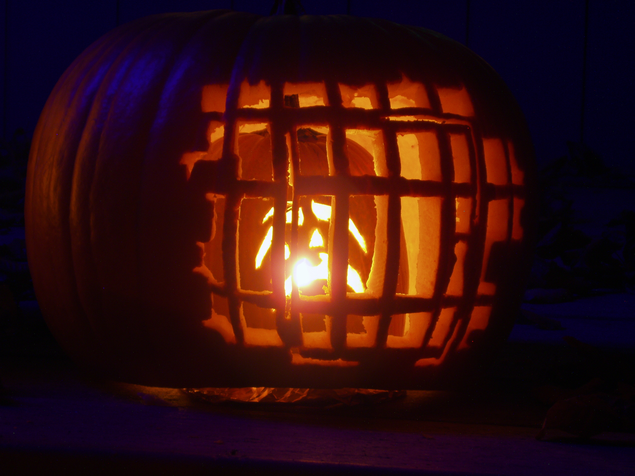 picture of a carved pumpkin in a carved pumpkin